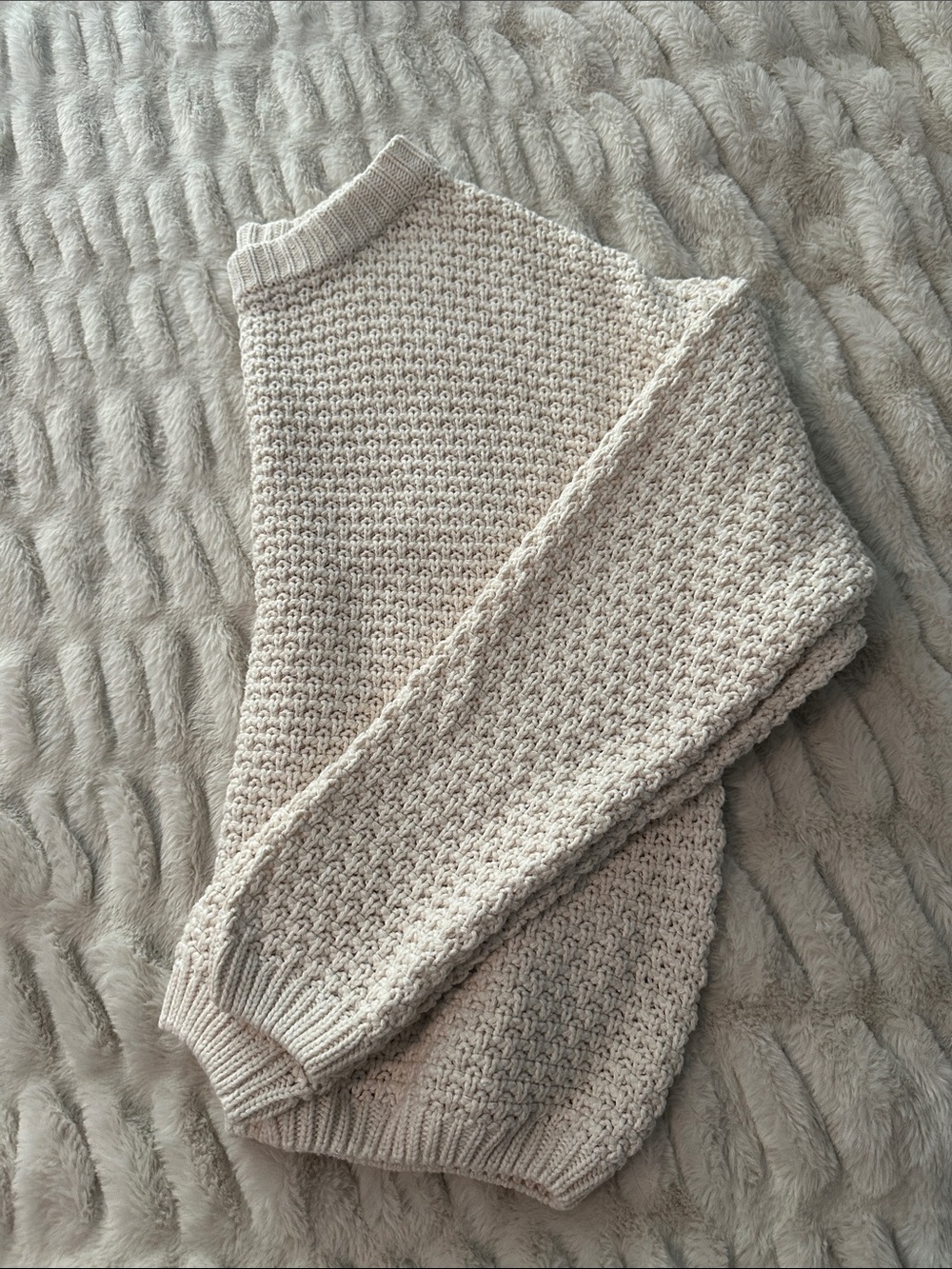 Cream Knit Women's Sweater - Classic Textured Pullover Universal Thread Large - Picture 4 of 5